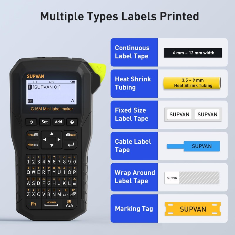 SUPVAN G15M Mini Portable Label Maker Machine, Rechargeable 1200mAh Battery
