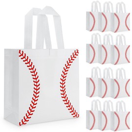 12 Pieces Baseball Gift Bags with Handle, Reusable Non Woven Treat Goodie Bag Sport Favor Bags For Baseball Theme Birthday Party Decoration Supplies