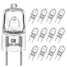 BOGAO G8 Halogen Light Bulbs 20Watt 120Volt Halogen Light Bulb G8 Base Bi-Pin Shorter 1-3/8" (1.38") Length 20W T4 JCD Warm White Under Cabinet Puck Lighting Replacements,12Pack