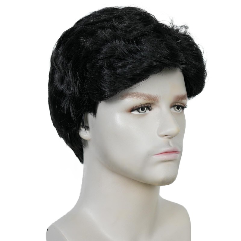 TIKJOYS Black Wig for Men Adults Prehistoric Man Wigs Short