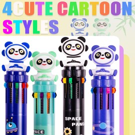 Heliar Multicolor Ballpoint Pen 0.7 mm, 10-in-1 Colored Pens Fine Point Retractable Cute Cartoon Panda Ballpoint Pens for Office School Students Kids Christmas Birthday Gift, 4 Pack