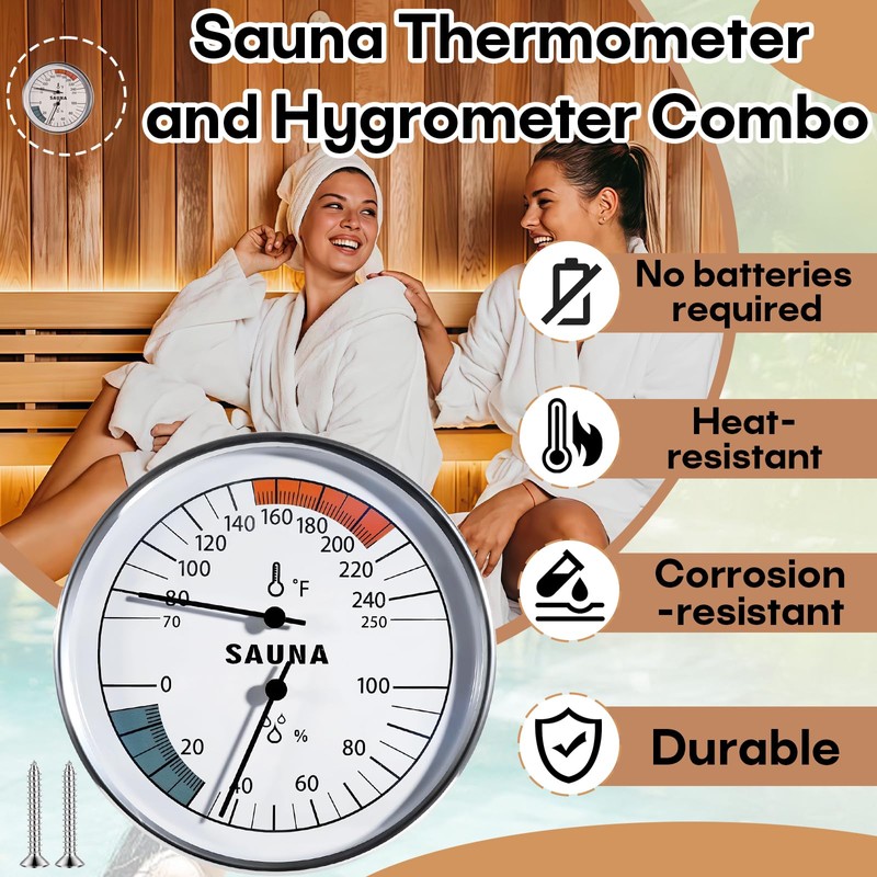 Sauna Thermometer and Hygrometer with 2 Thermometer & Hygrometer Calibration