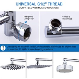 JINYOMFLY Shower Arm Extension 16" Shower Head Extension Arm Shower Head Extension with Locking Joint Adjustable Height and Angle Solid Brass G1/2'' Thread