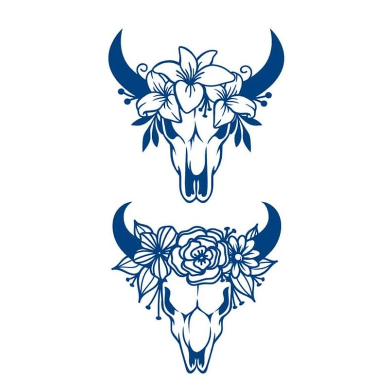 GZ638 639 Temporary Butterfly Flowers Tattoo Bull Skull Bull Antlers