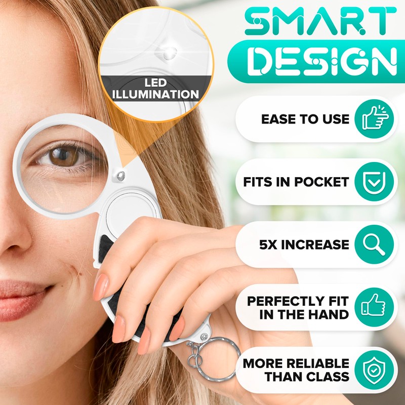 Pocket Magnifying Glass Keychain with Light – Folding Keychain Magnifier