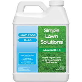 Advanced 16-4-8 Lawn Fertilizer - Liquid Lawn Food Spring & Summer Concentrated Spray - Any Grass Type- Fish and Seaweed Kelp- Balanced NPK - Simple Lawn Solutions (64 Ounce)