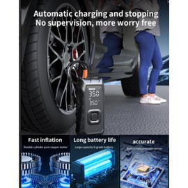 YANTU Dual-Cylinder Tire Inflator Portable Air Compressor,Jump Starter with Air Compressor,12V Cordless Car Battery Jump Starter,150PSI Rechargeable Air Pump for Bicycle/Truck with Tire Pressure Gauge