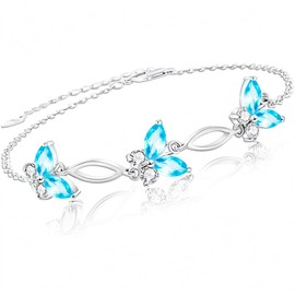 SUNCHIO Practical Gifts 925 Sterling Silver Blue Butterflies Bracelet Birthstone Link Jewelry for Women Mother Wife Girlfriend Blue Butterfly Gifts for Women(3-Sapphire)