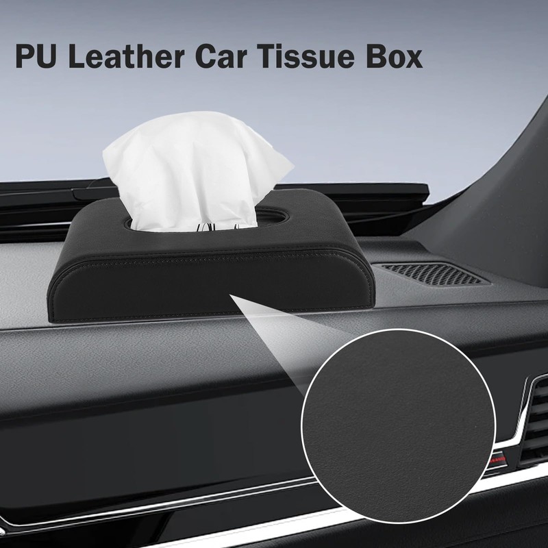 PU Leather Car Napkin Box Universal Hanging Black Auto Tissue