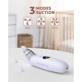 GROWNSY Nasal Aspirator for Baby | Baby Nose Sucker | Electric Nose Suction for Toddler, Ergonomic Booger Sucker with 3 Silicone Tips, Music & Light Soothing Function(Purple)
