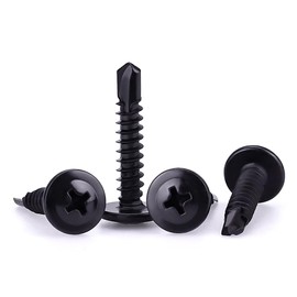#10 x 3/4" Black Modified Truss Head Self Drilling Screws for Metal, 410 Stainless Steel Wafer Head Quick Metal Self Tapping Screws, Black Coated Finish, 100 PCS