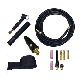 WeldingCity 150-amp WP-17F (Flexible Head) Air-cooled TIG Welding Torch Complete Package with 25-ft Power Cable Hose and Dinse 35-50 (1/2"-pin) In-line Gas-thru Cable Adapter