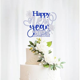 bejotaa Happy New Year 2024 - Decoración tartas de Año Nuevo Feliz Año Nuevo 2024 suministros para fiestas de Feliz Año Nuevo 2024 decoración para fiestas de Año Nuevo (Feliz Año Nuevo Azul y Plata)
