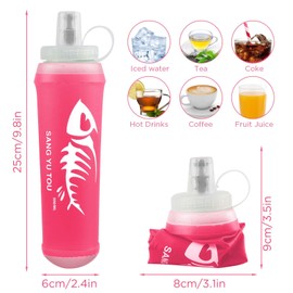 badaren Foldable Water Bottle, 500 ml, Foldable Water Bottles, BPA-Free, Reusable, Foldable Soft Flask, Suitable for Outdoor Travel, Running, Hiking, Climbing (Pink)