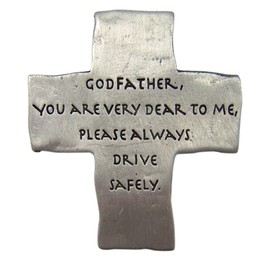 Fine Pewter Godfather Drive Safely Cross Car Auto Visor Clip, 2 1/8 Inch