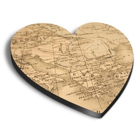 1x Heart MDF Magnet 6cm - Antique World Map Mediterranean Sea - Fridge Locker Office Whiteboard Toolbox #50102