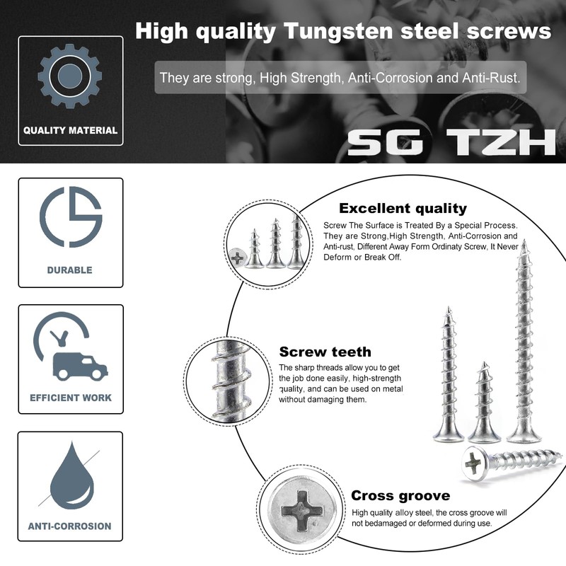 #6 x 3/4" Drywall Screws 250Pcs Carbon Steel Flat Head