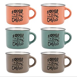 Quid Frappe Deco Set of 6 Assorted Ceramic Mugs, 8 cl, Multi-Colour
