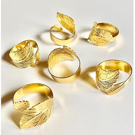 Milkcat Gold Napkin Rings Set of 6 Leaf Design Dinner Party Table Codate (B Gold)