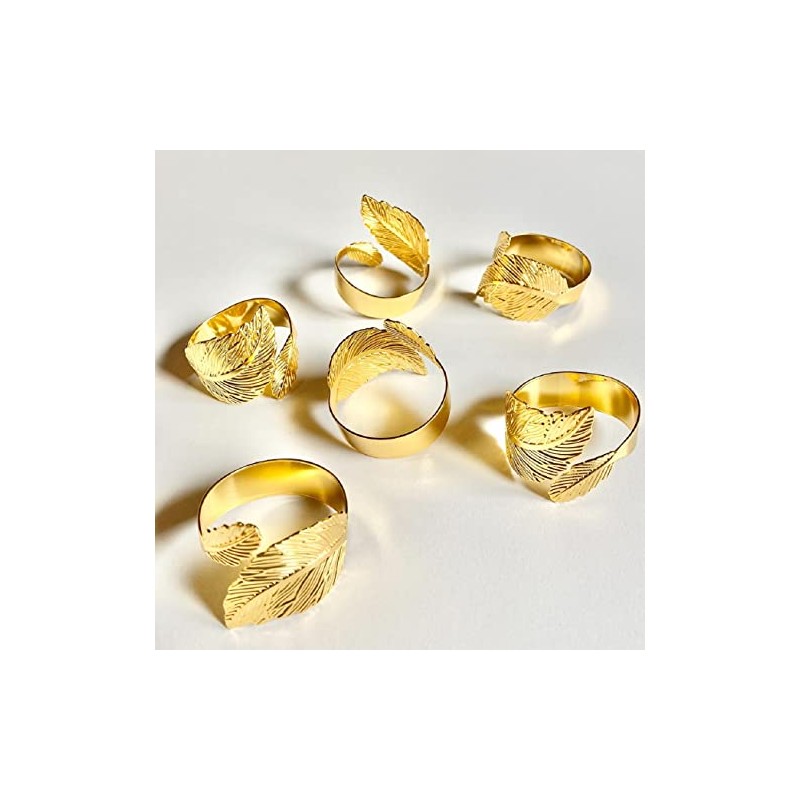 Milkcat Gold Napkin Rings Set of 6 Leaf Design Dinner