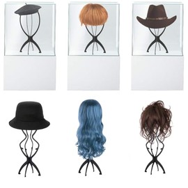 Wig Stand,2 Pcs Wig Stands Holders for Long Short Hair Folding Plastic Wigs Head Stand Portable Display Stands Holds Multiple Wigs & Hats(Black) | Wig Head Stand Portable Wrinkles Plastic Adjustable Wigs Display Tool for Displaying, Drying (Black)