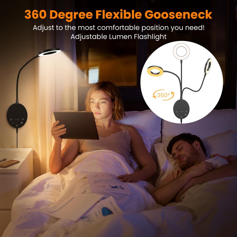 NoeiiT Wall Mounted Reading Light,Headboard Reading Lamp with 5 Color