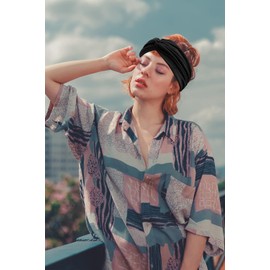 Hexchasty 2Pcs Turban Headbands for Women Thick Fashion Boho Stretchy Cute Extra Wide large Headbands Fabric Knotted Cloth Twisted Headband Head Wraps for Womens Girls Yoga Black (White+Black)