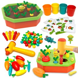 kramow Montessori Toy from 2 Years, Magnetic Worm Catching Game, Carrot Harvest Sorting Game with Cards, Children's Toy Gift from 2 3 4 Years Girls Boys