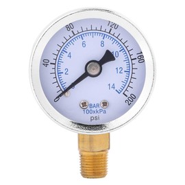 1/8" NPT Water Pressure Gauge 0-14bar 0-200psi Dual Scale Hydraulic Pressure Gauge 1/8" NPT Brass Thread Bottom Mount TS 40