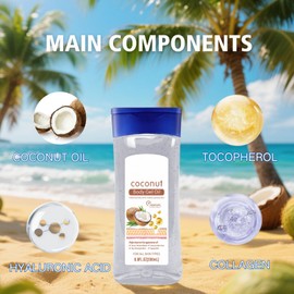 Coconut Body Oil Gel – Essential Oils for Skin, Hydrating Body Oil for Women for Dry Skin, Body Moisturiser with Collagen, Fast Absorbing Massage Oil for Glowing Skin, Scars & Stretch Marks, 200ml