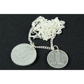 Miniblings 2er DDR Pfennig ONostalgia Necklace – Handmade Fashion Jewellery I Chain with Pendant Length: 60 cm – Coins Money New, Metal