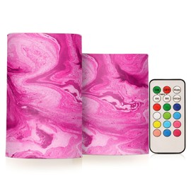 BOENLE Flickering Flameless Candles, Pink Fuchsia Marble LED Candles with Remote Timer, Set of 2 Battery Operated Candle for Valentine Wedding Birthday