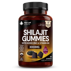 Shilajit Gummies - Enriched with Zinc & Vitamin B6 - High Strength 3000mg Pure Himalayan Shilajit for Men and Women - Berry Flavoured, Vegan Shilajit Gummies By New Leaf
