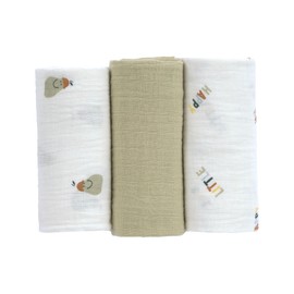 LÄSSIG Happy Fruits Pear Baby Swaddling Blanket Burp Blanket Set of 3 Cotton 60 x 60 cm Swaddle & Burp Blanket M