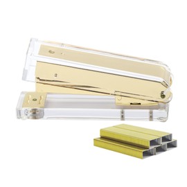 NatSumeBasics Clear Gold Stapler with 1000 Staples, Cute Stapler and 26/6 Staples for Desk Home School Office Stationery Supplies Accessories Decoration (Gold)