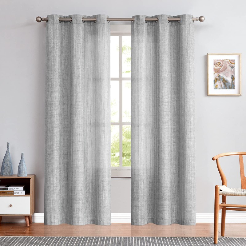 jinchan Grey Linen Textured Curtains 96 Inch Long 2 Panels