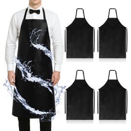 4 Pack Waterproof Aprons, 40" Extra Long Heavy Duty Rubber Vinyl Adjustable Kitchen Aprons for Women, Men and Chef Cooking Dishwashing Grilling Lab Butcher - Chemical and Oil Resistant, Black