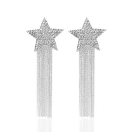 Rhinestone Big Star Dangle Earrings for Women, Long Tassel Stars Charms Stud Earrings Fashion Festival Christmas Birthday Party Jewelry Gifts