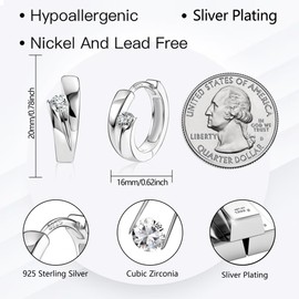 925 Sterling Silver Hoop Earrings for Women, ASH'S CHOICE Hypoallergen Small Silver Hoop Earrings Thick Wide Tiny Cartilage Huggie Earring with Zirconia Ball Diamond Hoop Earrings for Women Girls