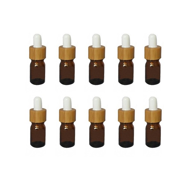 Mini Amber Glass Bamboo White Rubber Head Bottle with Glass