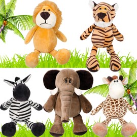 Juego de 5 juguetes de peluche de safari, incluye leones, tigres, elefantes, cebras y jirafas de 11.8 pulgadas, animales salvajes suaves y realistas de la selva, juguetes para niños, niñas, adultos