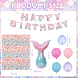 2Pcs Mermaid Birthday Party Decorations,Mermaid Theme Tinsel Foil Fringe Curtains,Mermaid Photo Booth Prop Backdrop, Happy Birthday Banner,Mermaid Birthday Party Decorations