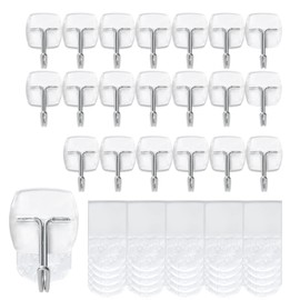 CARAINBO 20 hooks-25 strips,Clear Small Wire Toggle Hooks Value Pack, Damage Free Hanging Wall Hooks with Adhesive Strips, No Tools Utility Hooks for Hanging Decorations