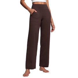 CRZ YOGA Womens Butterluxe High Waist Wide Leg Pants with Pockets 31" - Buttery Soft Comfy Casual Yoga Lounge Hot Fudge Brown Small