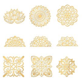 OLYCRAFT 9pcs Lotus Mandala Brass Golden Sticker Floral Self Adhesive Stickers Mandela Metal Stickers Lotus Sticker for Scrapbooks DIY Resin Crafts Phone Water Bottle Decoration 1.6x1.6 inch