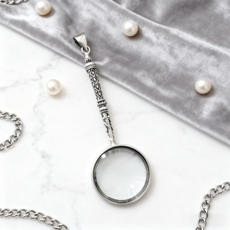 Uppmeant Vintage 925 Sterling Silver Magnifying Glass Necklace - 10X