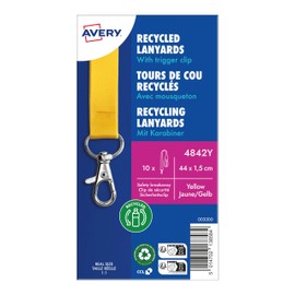 AVERY Zweckform 4842Y Lanyard Pack of 10 (44 x 1.5 cm, Card Holder with Carabiner Hook Safety Clasp, Lanyard for ID Cover, Card Case, Name Tags, Neck Strap) Yellow