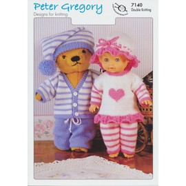 Peter Gregory Knitting Pattern 7140 : Doll's and Teddy's Pyjamas Clothes (To fit 12-22in toy) (Double Knitting)