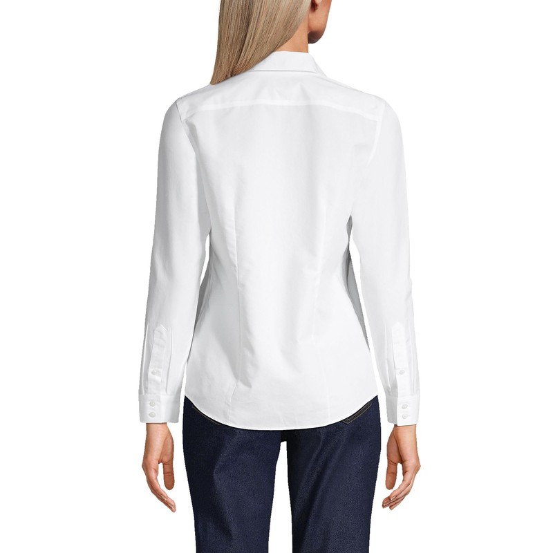 Lands' End Womens LS No Iron Button Front Shirt White