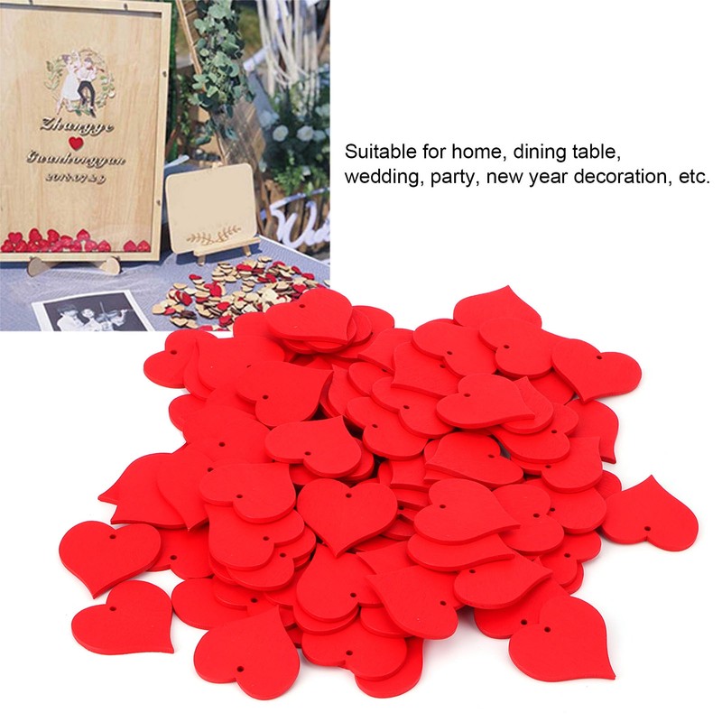 100Pcs Wood Slices HandMade Red HeartShaped Pendant Crafts DIY Wedding
